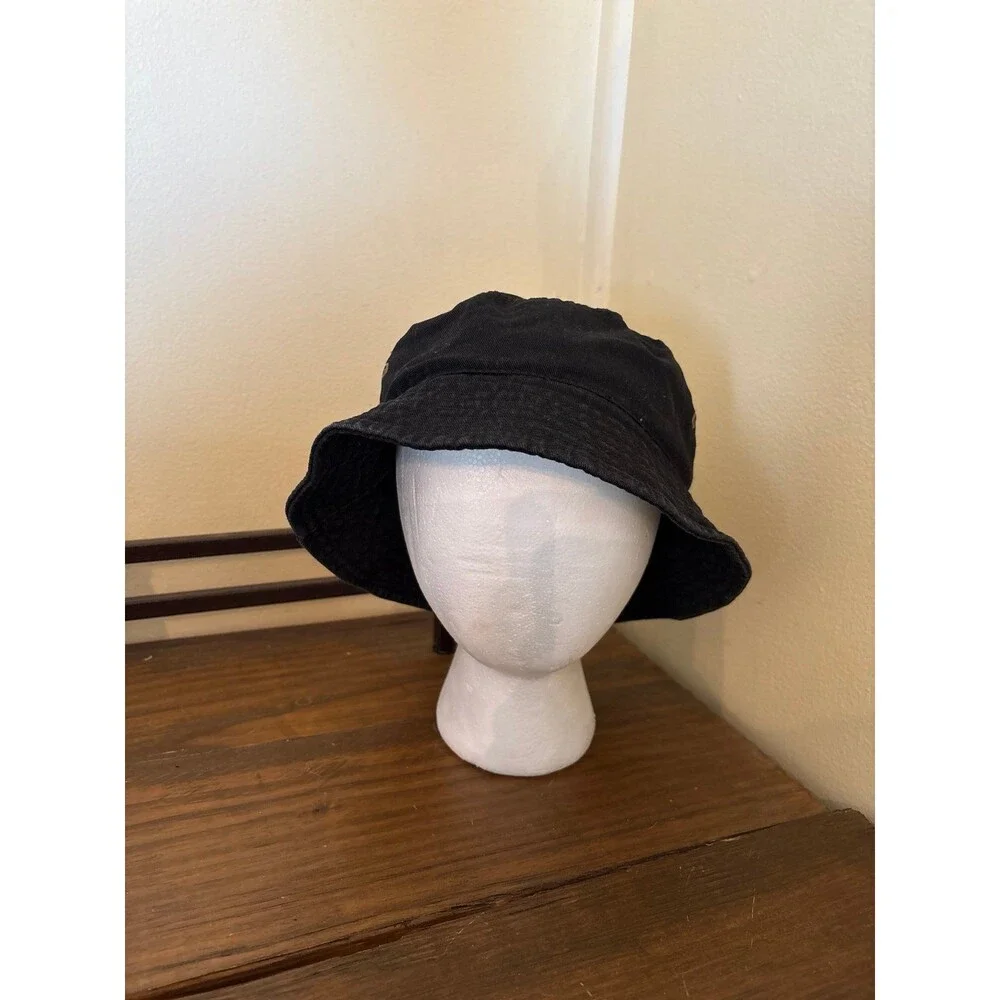Black bucket hat cotton casual camping sustainable summer basic girl boy teens